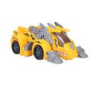HUSHUI Coche de Dinosaurio Eléctrico con Luces LED y Música, Función de Pulverización de Niebla Transformadora para Niños, Material Plástico Duradero (Amarillo)