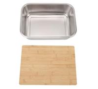 HUSHUI Cuenca de Plato de Acero Inoxidable, Lavabo de Fruta Multifunción de Lavado de Vegetales con Tapa de Cubierta de Madera para Cocina de Campamento, Diseño a Prueba de Fugas