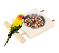 HUSHUI Cuenco de Comida, Comedero para Pájaros de Acero Inoxidable con Soporte de Madera para Accesorio de Jaula, Cuenco Doble para Alimentación y Agua (Ranura única)