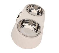 HUSHUI Cuencos Dobles para Mascotas, Cuencos de Agua y Comida Antideslizantes de Acero Inoxidable con Soporte para Perros y Gatos Pequeños y Medianos (Beige)
