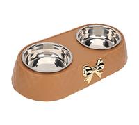 HUSHUI Cuencos Dobles para Mascotas, Cuencos de Agua y Comida Antideslizantes de Acero Inoxidable con Soporte para Perros y Gatos Pequeños y Medianos (Café)