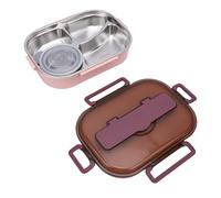 HUSHUI de 4 Compartimentos, Caja Bento de Acero Inoxidable a Prueba de Fugas con Tazón de Sopa y Palillos de Cuchara, para Preparación de Comidas de Viaje, Escuela y Oficina (Púrpura rosado)