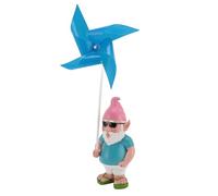 HUSHUI Estatua de gnomo de jardín, mano de resina con molino de viento giratorio para arte interior al aire libre, patio jardín jardín arte pintado