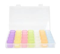 HUSHUI Estuche organizador de píldoras, caja de almacenamiento de plástico transparente con 28 ranuras, caja organizadora portátil desmontable para artículos pequeños, aretes, collares, medicamentos