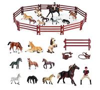 HUSHUI Figuras De Animales De Caballos, Modelo De Figura De Caballo Y Jinete De Simulación con Figuras De Animales De Simulación De Granja De Valla Conjunto De Juguete De Aprendizaje Emulacional