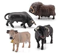 HUSHUI Figuras de Animales para niños,4 Piezas de simulación de Granja, Vaca, Buey, Toro, Figura de PVC, Modelo de Animal de Granja, Figura de acción, decoración del hogar, Juguete Educativo