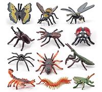 HUSHUI Figuras de Insectos Realistas - 12 Piezas de Juguetes Educativos Con Abeja, Escarabajo, Mantis, Araña y Mariposa - Plástico