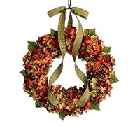 HUSHUI Guirnalda Artificial, Guirnalda de acción de Gracias, Hortensia de otoño, decoración con Lazo, Guirnalda de Flores, Guirnalda de acción de Gracias, Puerta Principal, decoración del hogar