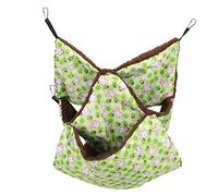 HUSHUI Hamaca TripleLayer, Cama Suave para Mascotas para Hámsteres, Nido para Dormir de Animales Pequeños, Franela Verde y Marrón con 4 Ganchos (Verde)