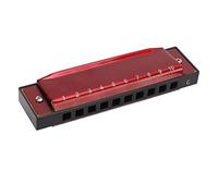 HUSHUI Instrumento Musical de Armónica Diatónica con Llave C para Principiantes y Jugadores Avanzados Metal 10 Agujeros (Roja)