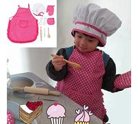 HUSHUI Juego de Chef para Niños, Traje de Cocina DIY para Hornear, Juego de Juguetes para Niños, 11 Uds., Delantal No Tóxico, Guante, Sombrero, Accesorios de Cocina