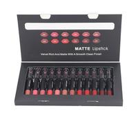 HUSHUI Juego de Lápiz Labial Mate de 12 Colores, Maquillaje de Labios de Larga Duración, sin Manchas, Pigmento Alto de Secado Rápido, con Tonos Vibrantes para Uso Diario en Fiestas y