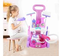 HUSHUI Juego de Limpieza del Hogar para Niños, Juego Educativo de Simulación con Carrito y Accesorios en Plástico ABS Seguro (Rosa)
