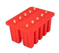 HUSHUI Juego de Moldes para Helado de 10 Celdas, Máquina para Hacer Paletas de Gel de Sílice Duradera con 50 Palitos para Diversión Familiar, 20,5 * 14,8 * 10,3 Cm (Roja)