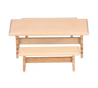HUSHUI Juego de Muebles de Madera para Minicasa de Muñecas, Elegante Mesa Larga y Banco para Casas de Muñecas 1:12, Abedul No Tóxico, 1 Mesa Larga, 2 Bancos (Color Madera)