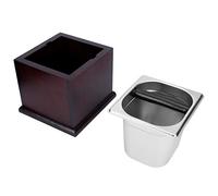 HUSHUI Knock Box Contenedor de Posos de café de Acero Inoxidable con Base de Madera para Cafeterías, Contenedor de Basura Duradero para Amantes del café (Set base de nogal + cubo para polvo tamaño