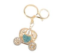 HUSHUI Llavero con Forma de Carruaje de Calabaza, Llavero con Diamantes de Imitación en Forma de Corazón para Mujer con Decoración de Aleación de Zinc, Gran Cumpleaños, Navidad, Día de (Azul)