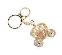HUSHUI Llavero con Forma de Carruaje de Calabaza, Llavero con Diamantes de Imitación en Forma de Corazón para Mujer con Decoración de Aleación de Zinc, Gran Cumpleaños, Navidad, Día de (Rosa)