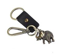 HUSHUI Llavero con Forma de Elefante, Colgante de Cuero Retro, Aleación Duradera, 2 uds., para Decoración de Coche, Regalos (elefante de cuero negro)