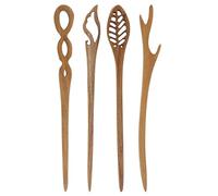 HUSHUI - Palillos para el Cabello Retro, Antiguos, Chinos, japoneses, de Madera, Pinzas para el Cabello, Pinzas para el Cabello, Horquilla, Horquilla, de Cuerno Largo, para moño, 4 Piezas
