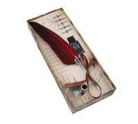 HUSHUI Pluma de Pluma Elegante Juego de de Inmersión con 5 Puntas para Escritura Creativa Natural y Material de Aleación (Roja)