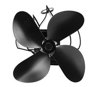 HUSHUI Ventilador para Hogar Montado en la Pared, Alimentado por Calor, Diseño Innovador de 4 Aspas para el Hogar y el Camping, Aleación de Aluminio (Negra)