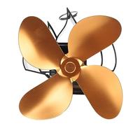 HUSHUI Ventilador para Hogar Montado en la Pared, Alimentado por Calor, Diseño Innovador de 4 Aspas para el Hogar y el Camping, Aleación de Aluminio (Oro)