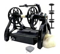 Husillo Eléctrico Para Hilo con Velocidad Ajustable, Devanadora Para Lana con Interruptor de Pie, Capacidad de 120 G, 3 Bobinas, Cambio Adelante y Reversa black