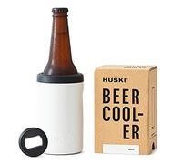 Huski | Enfriador de cerveza 2.0. Soporte para latas y botellas de primera calidad. Acero inoxidable de grado marino con triple aislamiento. Abridor desmontable 3 en 1. Funciona como vaso. Blanco mate