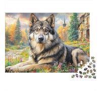 Huskies siberianos 1000 Piece Recycled Cardboard Bosque Lobo impresión Jigsaw Puzzle Set Brain Training Home Fun Great Gift for Puzzle Enthusiasts Family Friends 52x38cm/1000pcs