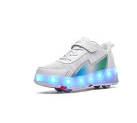 HUSKSWARE Zapatos de Patinaje sobre Ruedas, Zapatos con Cuatro Ruedas, Zapatos con Ruedas para Caminar y Patinar, para niños y niñas, Blanco, Talla 32 EU.