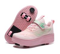 HUSKSWARE Zapatos Deportivos para niños, Patines de 4 Ruedas con Freno de pie, Ruedas Delanteras y Freno Desmontables, adecuados para niños y niñas,Rosa, 38 EU.
