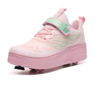 HUSKSWARE Zapatos Deportivos para niños, Patines de 4 Ruedas con Freno de pie, Ruedas Delanteras y Freno Desmontables, adecuados para niños y niñas,Rosa, 30 EU.