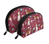 Husky Bastones de Caramelo Medias Vacaciones Perro Ruby, Bolsa de Maquillaje de Concha, Monedero pequeño para Mujer, Bolsa de artículos de tocador, Bolsa de cosméticos, 2 Piezas