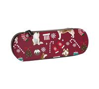 Husky Bastones de Caramelo Medias Vacaciones Perro Ruby, Estuche para lápices Estuche para lápices de Cuero de PU Estuche para lápices de Gran Capacidad Estuche para lápices Bolsa de cosméticos