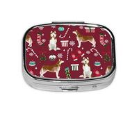 Husky Bastones de caramelo Medias Vacaciones Perro Ruby, Pastillero cuadrado para bolsillo o monedero, pequeño contenedor de pastillas, organizador de pastillas de viaje