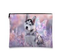 Husky - Bolsa de maquillaje, adorable bolsa de cosméticos de viaje con alas de hada para mujer, organizador portátil con cremallera, regalo de fiesta, bolsa de artículos de tocador para el cuidado de