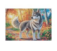 Husky Campo de Flores Mascota tierna Vida Silvestre Naturaleza Salvaje Bonita Puzzle 300 Piezas para Adultos Divertido Estimulante Y Relajante Hobby Y Entretenimiento En Casa 300 PCS（40x28cm）