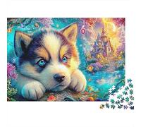 Husky con números en una Escena de Hadas Vibrante Puzzle De 1000 Piezas Perro Lindo Cumpleaños Y Vacaciones 70x50cm/1000pcs
