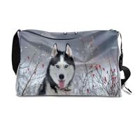 Husky Dog - Bolsa de lona de cuero de invierno para hombre, mujer, niños y niñas, perro lindo fin de semana durante la noche, deportes, gimnasio, bolsa de viaje, bolso cruzado de un solo hombro,