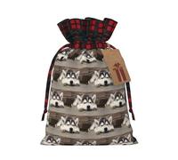 Husky Dog - Bolsa de Navidad a juego con cordón a cuadros con etiqueta de papel kraft de 4.7 x 6.9 pulgadas para Halloween