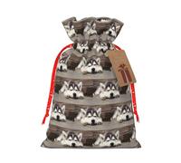 Husky Dog - Bolsa de Navidad con cordón de impresión de perro con etiqueta Kraft de 4.7 x 6.9 pulgadas para regalos de Halloween