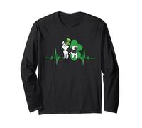 Husky Dog Heartbeat Leprechaun Hat Shamrock St Patricks Day Manga Larga