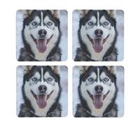Husky Dog - Juego de 4 posavasos cuadrados de corcho MDF, parte trasera de corcho antideslizante para bebidas frías y calientes