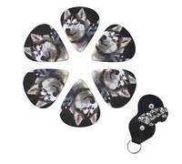 Husky Dog - Juego de 6 púas de celuloide de diferentes grosores con soporte para púas de guitarra, púas de guitarra personalizadas para guitarra acústica, guitarra eléctrica, bajo, ukelele