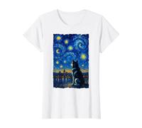 Husky Dog Nocturnal Sky Stars Horizonte Impresionista Ciudad Arte Camiseta gráfica económica, Mujer, Blanco, XL