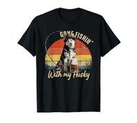 Husky Dog Retro Vintage Día del Padre Divertido Pescador Camiseta