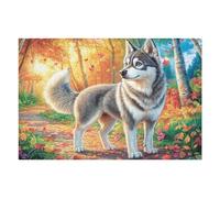 Husky en el Bosque Otoñal Rompecabezas 1000 Piezas Cartón para Expertos Actividad Familiar Educativa Hobby Colección Reunión Familiar Juegos Regalo Sorpresa 1000 PCS