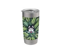 Husky en flores botánicas patrón floral lindo husky Vaso térmico de acero inoxidable de doble pared