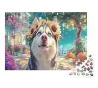 Husky en Girasol Corona Rompecabezas 1000 Piezas Adultos - Mascotas Puzzle, Regalo, Juego Familiar, Decoración del Hogar 38x26cm/1000pcs